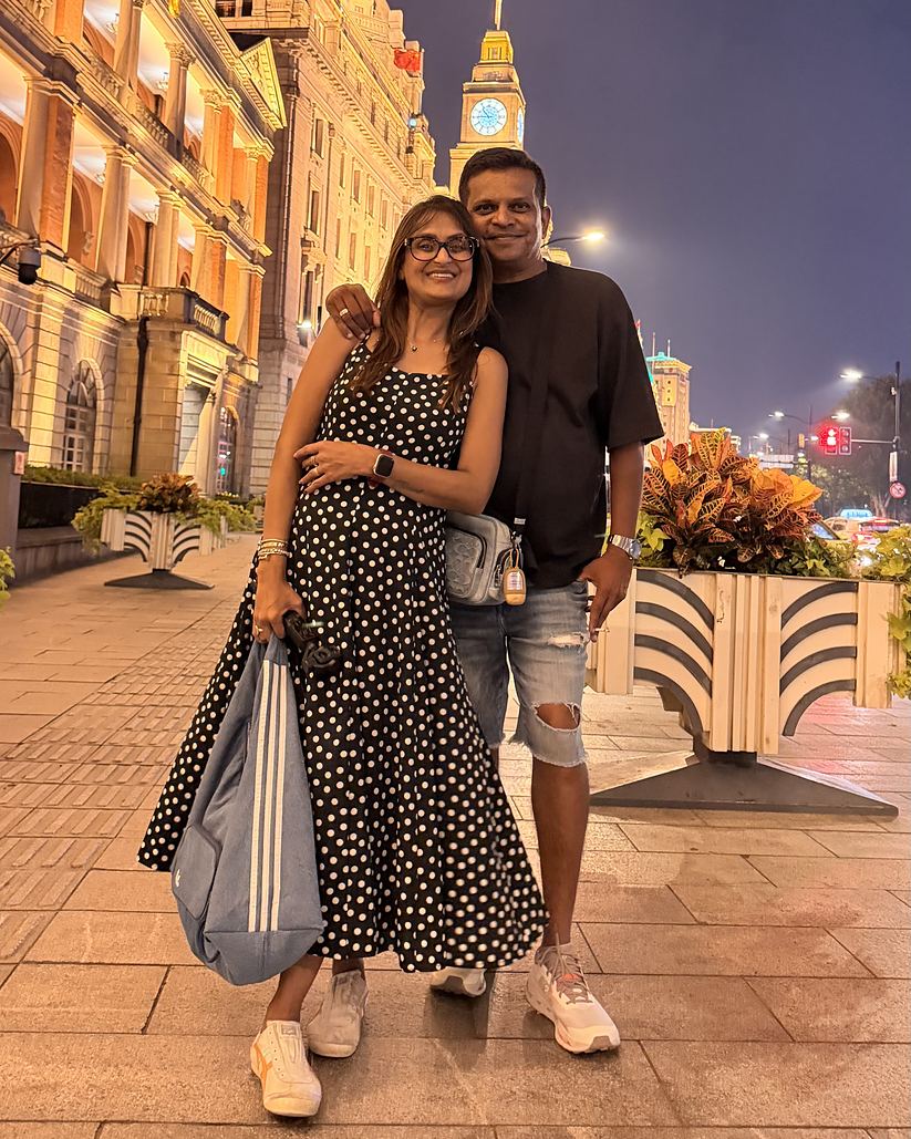Rinnku & Ritesh on the Bund in Shanghai at night